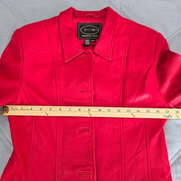 VTG 80s 90s Women’s Red Leather Jacket Sz S Grunge Streetwear Retro Y2K Festival - Picture 5 of 10